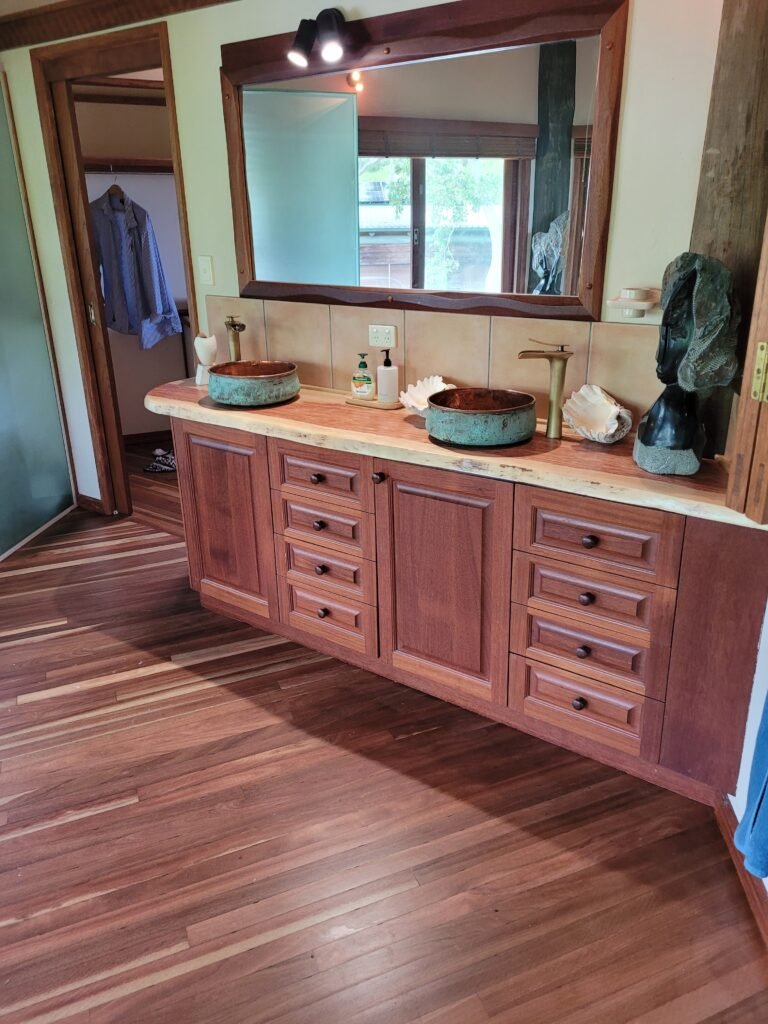 Luxury bathroom cabinet with twin sinks for elegant interior design.